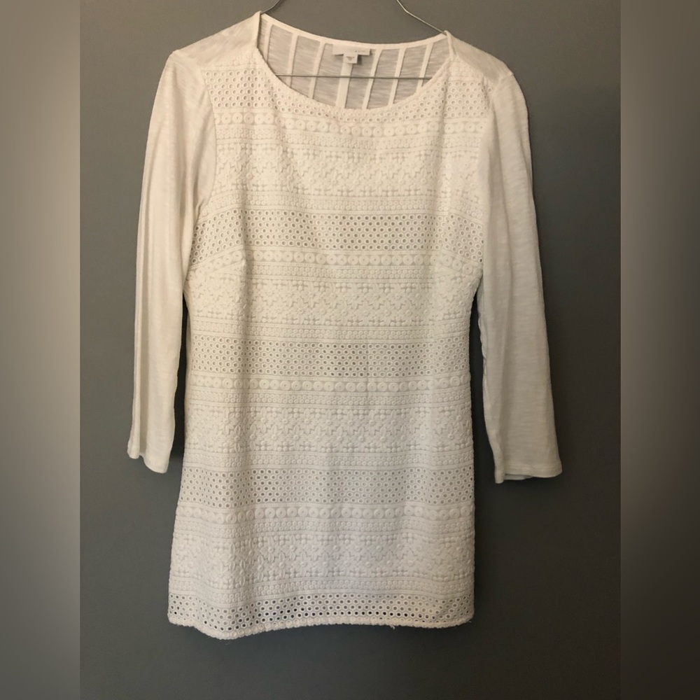 J. Jill Size XS White 3/4 Sleeve Tunic Length Shirt